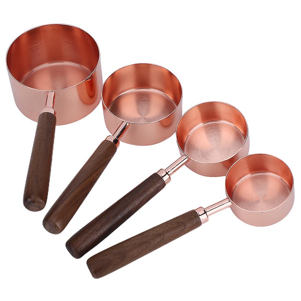 4PCS/Set Rose Gold Measuring Cup Spoon with Scale Thickened Wooden Handle Home Baking Tool