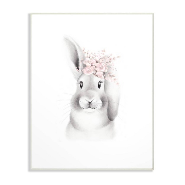 Sketched Fluffy Bunny Flowers Oversized Kids x27 Wall Plaque Art Stupell Industries