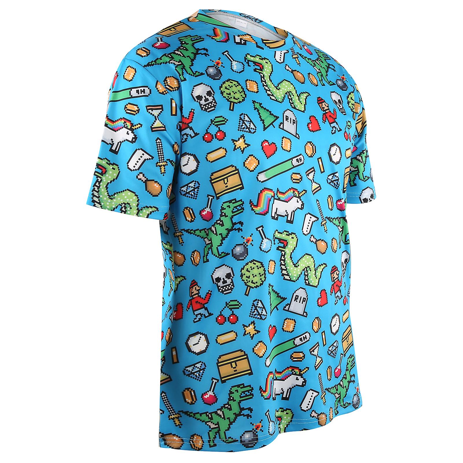 Dinosaur Print Pattern Tshirt Summer Men Round Neck Short Sleeve Fashionable T Shirtdx010005 Xxl