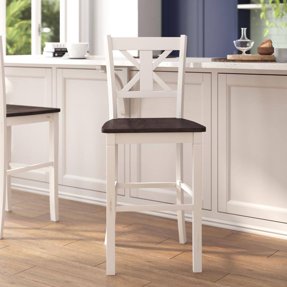 Carnegy Avenue 45.75 in. White Wash Full Wood Bar Stool with Wood Seat CGA-ES-520597-WH-HD