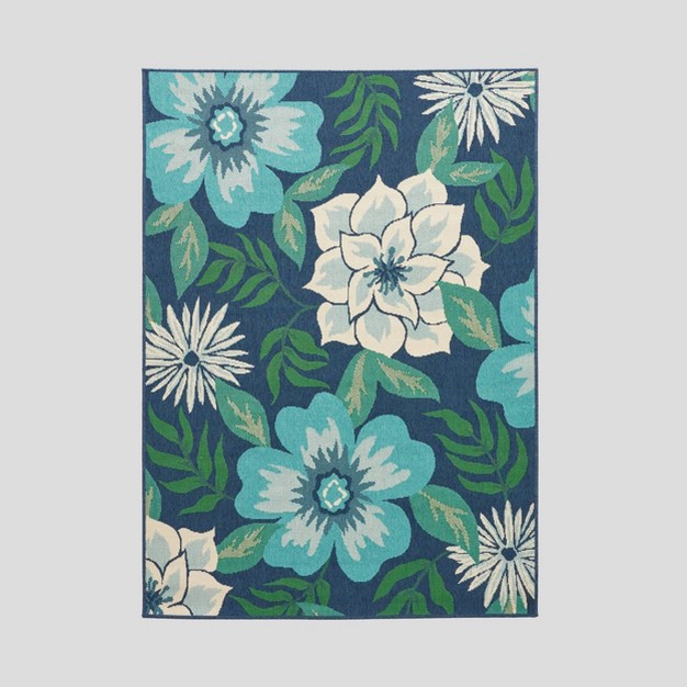 Meza Floral Outdoor Rug Blue green Christopher Knight Home