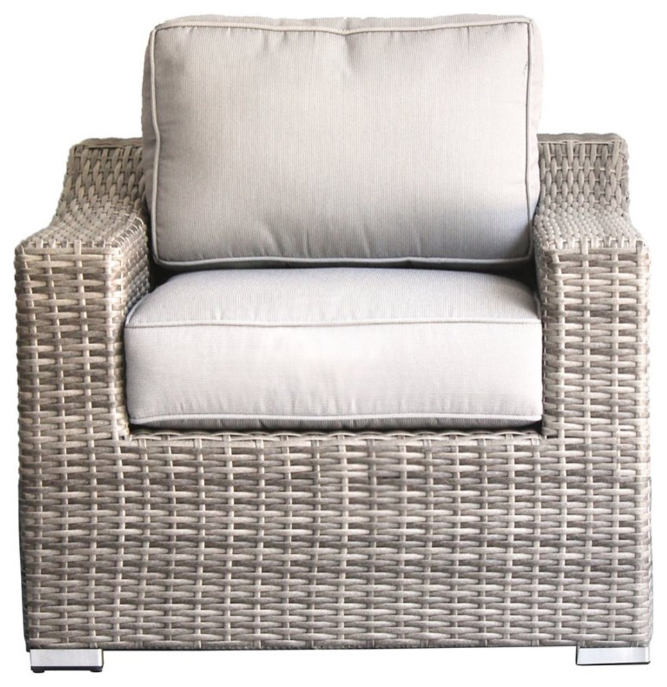 Living Source International Wicker Patio Chair with Cushions in Gray   Tropical   Outdoor Lounge Chairs   by Homesquare  Houzz