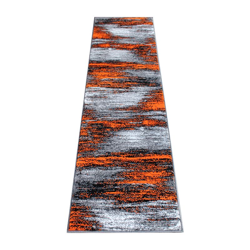 Masada Rugs Masada Rugs Trendz Collection 2'x7' Modern Contemporary Runner Area Rug in Orange， Gray and Black - Design Trz863