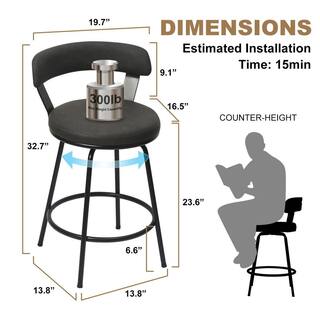 Hausfame 32.5 in. Grey Low Back Metal Frame Swivel Counter Stool with Round PU Leather Seat (Set of 2) HUSF-SBS1006GY-24