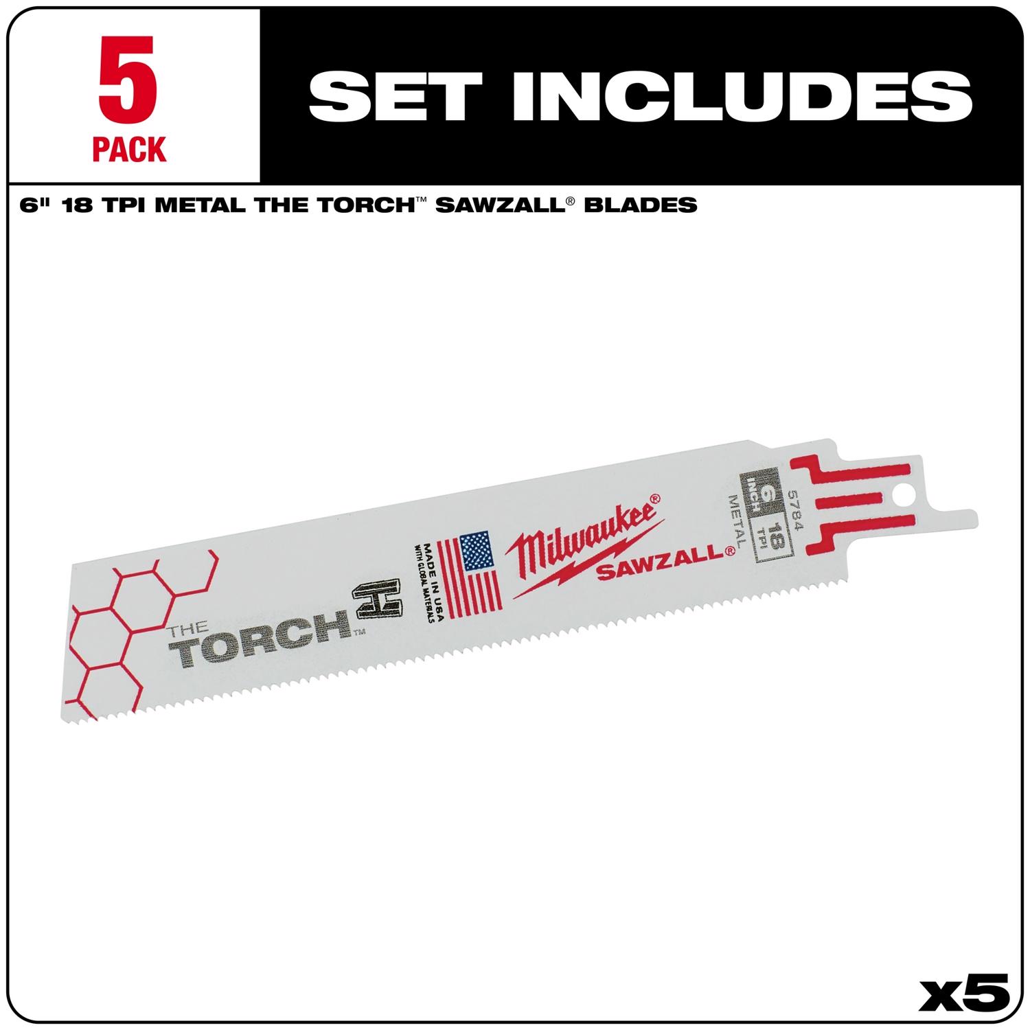 MW The Torch 6 in. Bi-Metal Reciprocating Saw Blade 18 TPI 5 pk