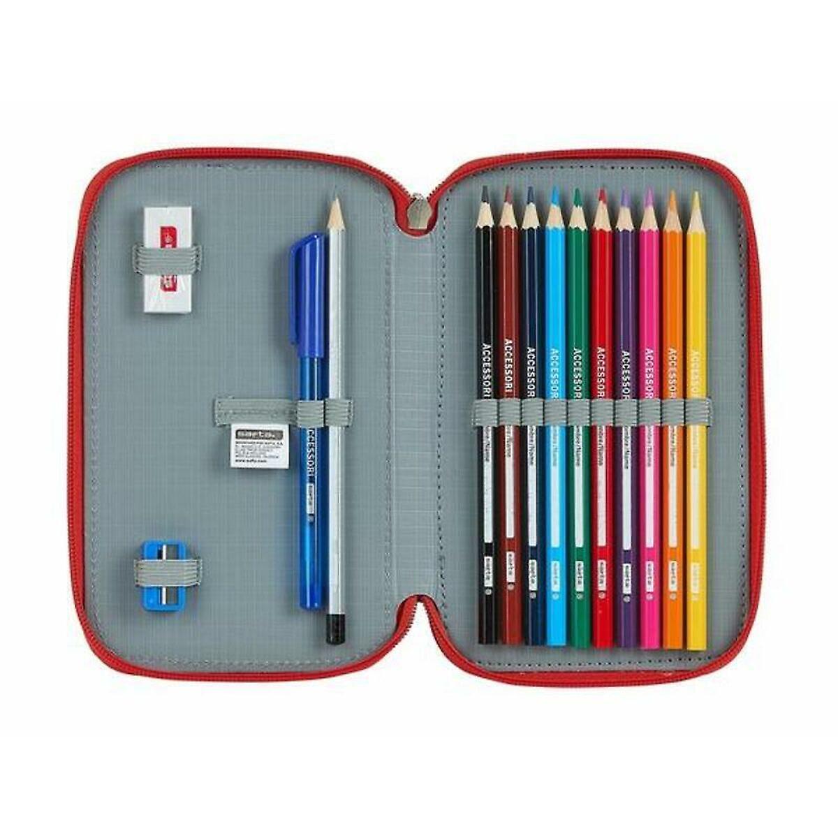 Double Pencil Case Atlético Madrid M854 Blue White Red Sporting 28 Pieces 12.5 x 19.5 x 4 cm