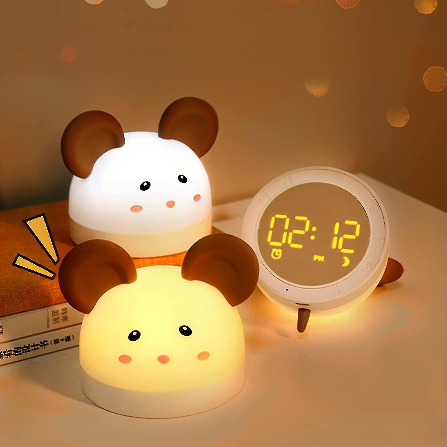 Kids Night Light 2-in-1 Portable Alarm Clock And Night Light Silicone Bedside Clock Adjustable Brightness Usb Rechargeable Night Light Baby Gifts For