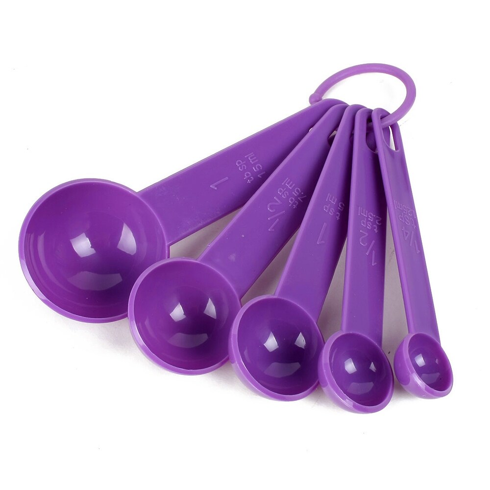 Home Kitchen Plastic Tea Soup Coffee Measuring Spoon Set Purple 5 in 1   5 Pcs