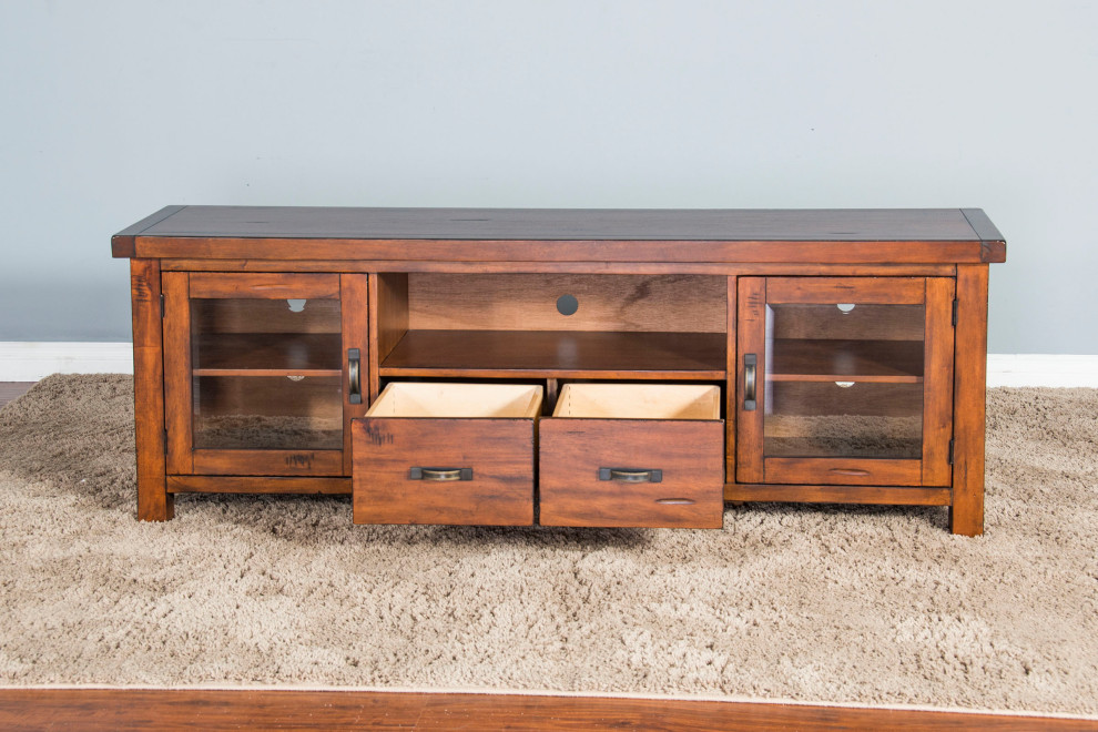 74 quotModern Rustic TV Stand Media Console Glass Doors Storage Drawers   Transitional   Entertainment Centers And Tv Stands   by Sideboards and Things  Houzz