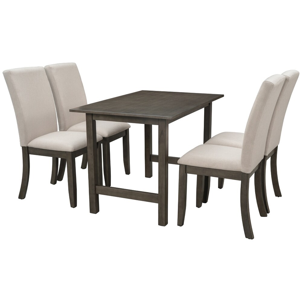 Farmhouse 5 Piece Wood Dining Table Set for Small Places  4 Upholstered Chairs