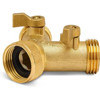 Heavy-Duty Brass Garden Hose Connector (2 Way) Hose Fitting with 2 Valves 8 Rubber Washers and Tape (4-Pack) B076VM93DP