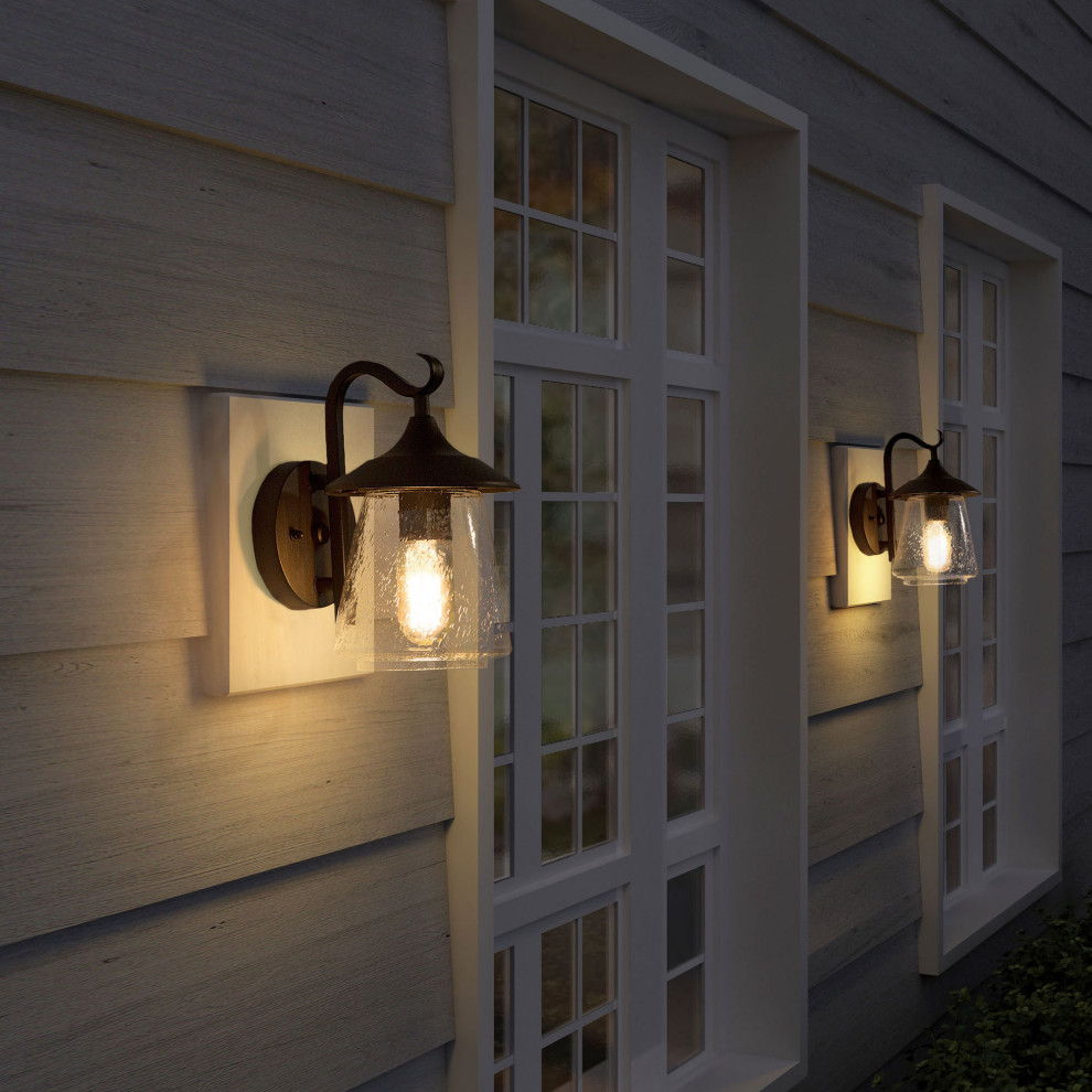 LNC 1 Light Traditional Matte Black Bell Seeded Glass Outdoor Wall Lights   Transitional   Outdoor Wall Lights And Sconces   by LNC  Houzz