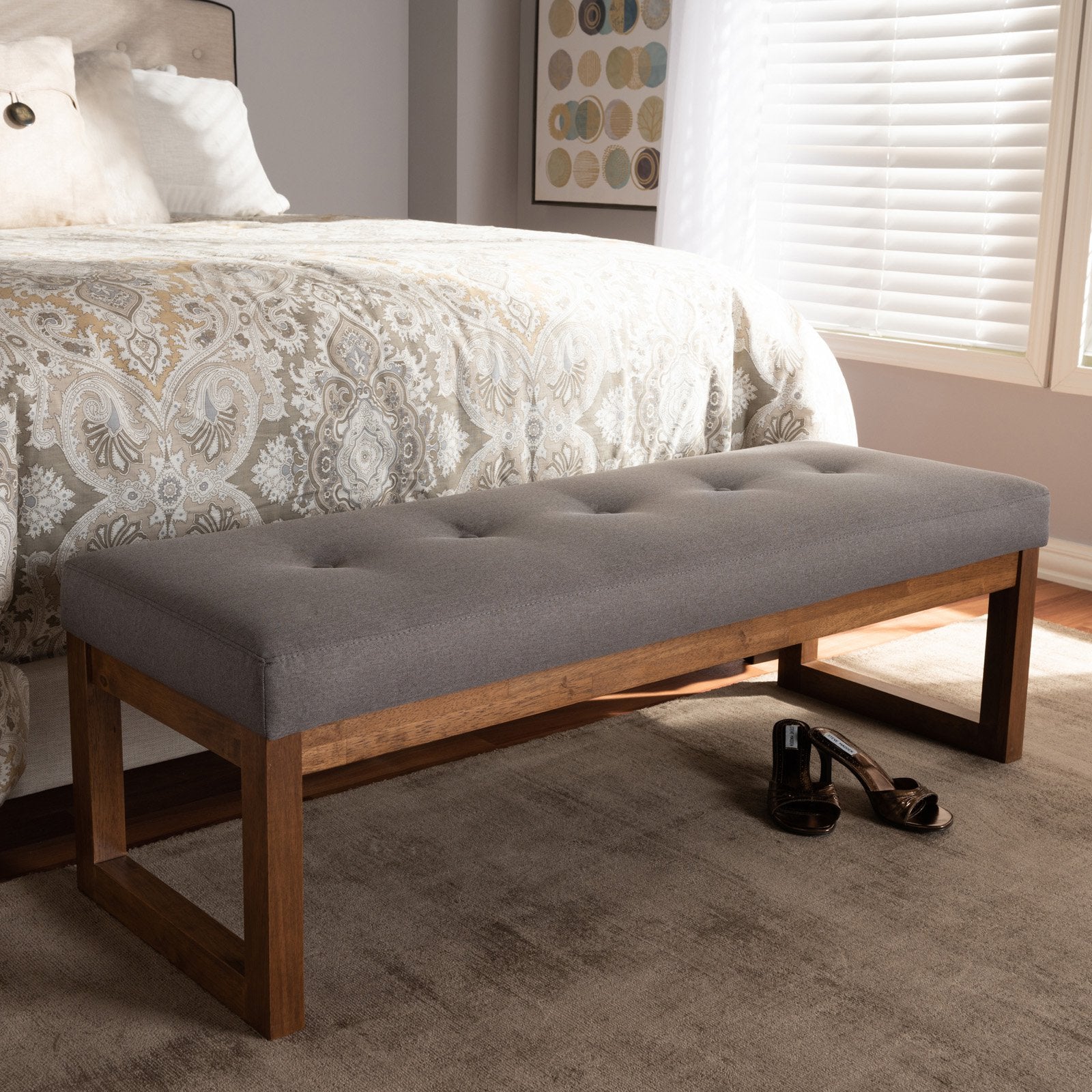 Baxton Studio Caramay Modern and Contemporary Upholstered Wood Bedroom Bench