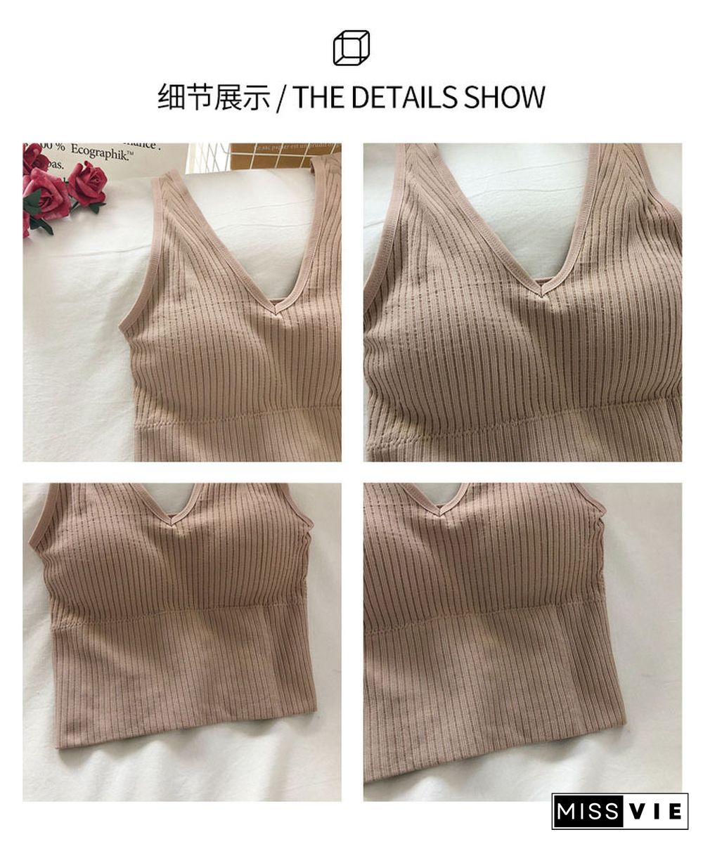 New Sexy Push Up Bra Woven Wrapped Top Underwear V Tie Bra Pad Wireless Sports Bra Striped Crop Top Sleeveless Camisole Ins