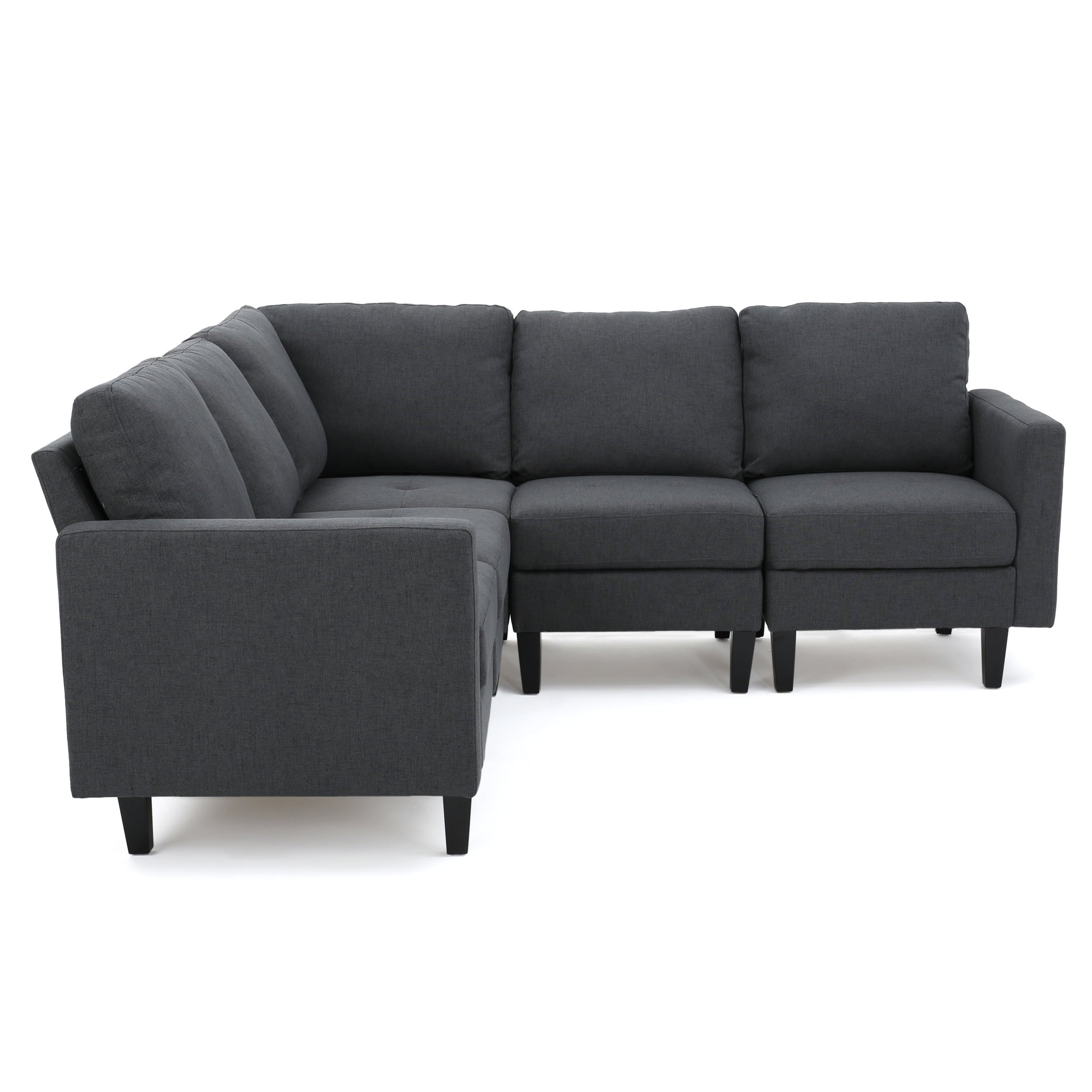 GDF Studio Contemporary Carolina Fabric Sectional Couch, Dark Grey