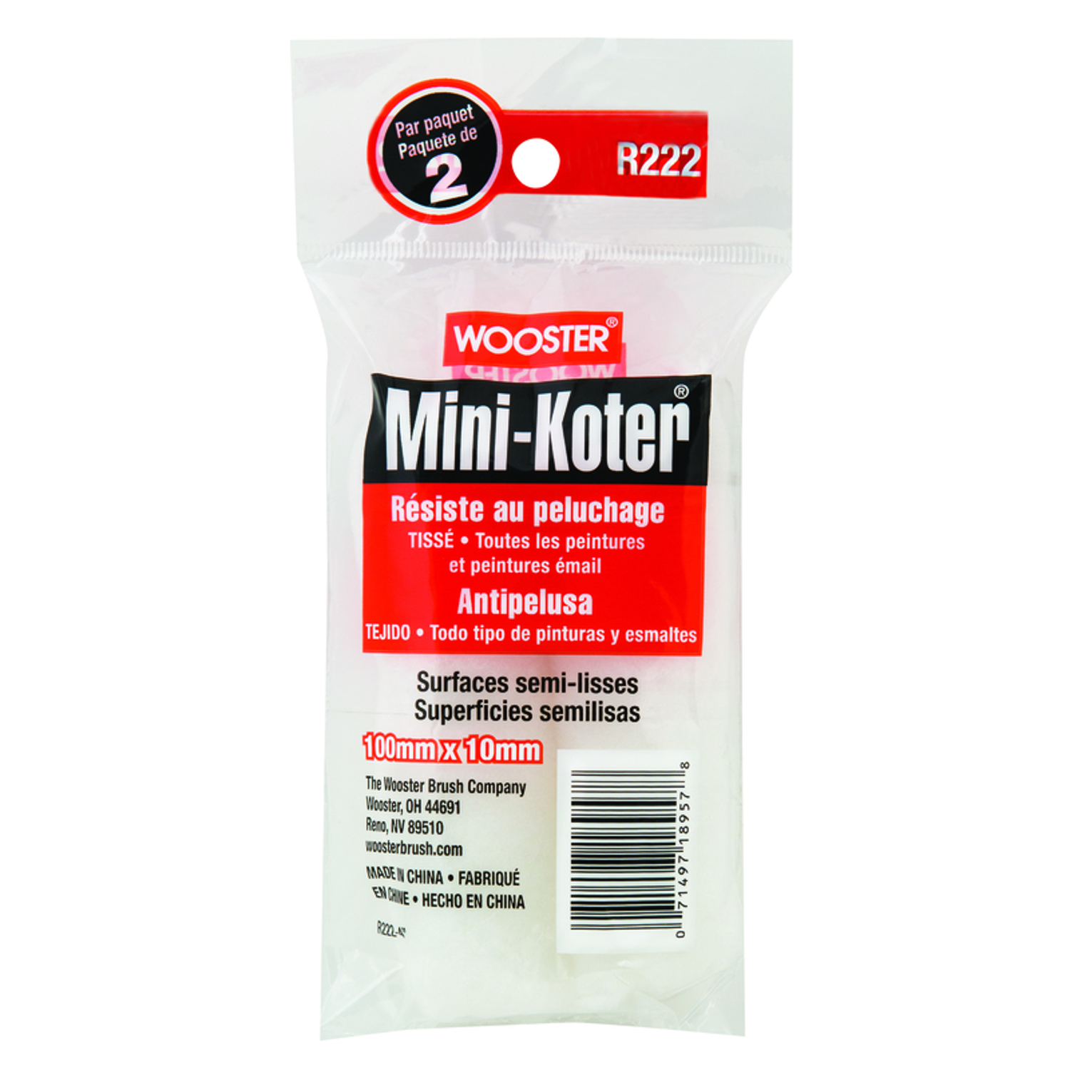 Wooster Mini-Koter Fabric 4 in. W X 3/8 in. Mini Paint Roller Cover 2 pk