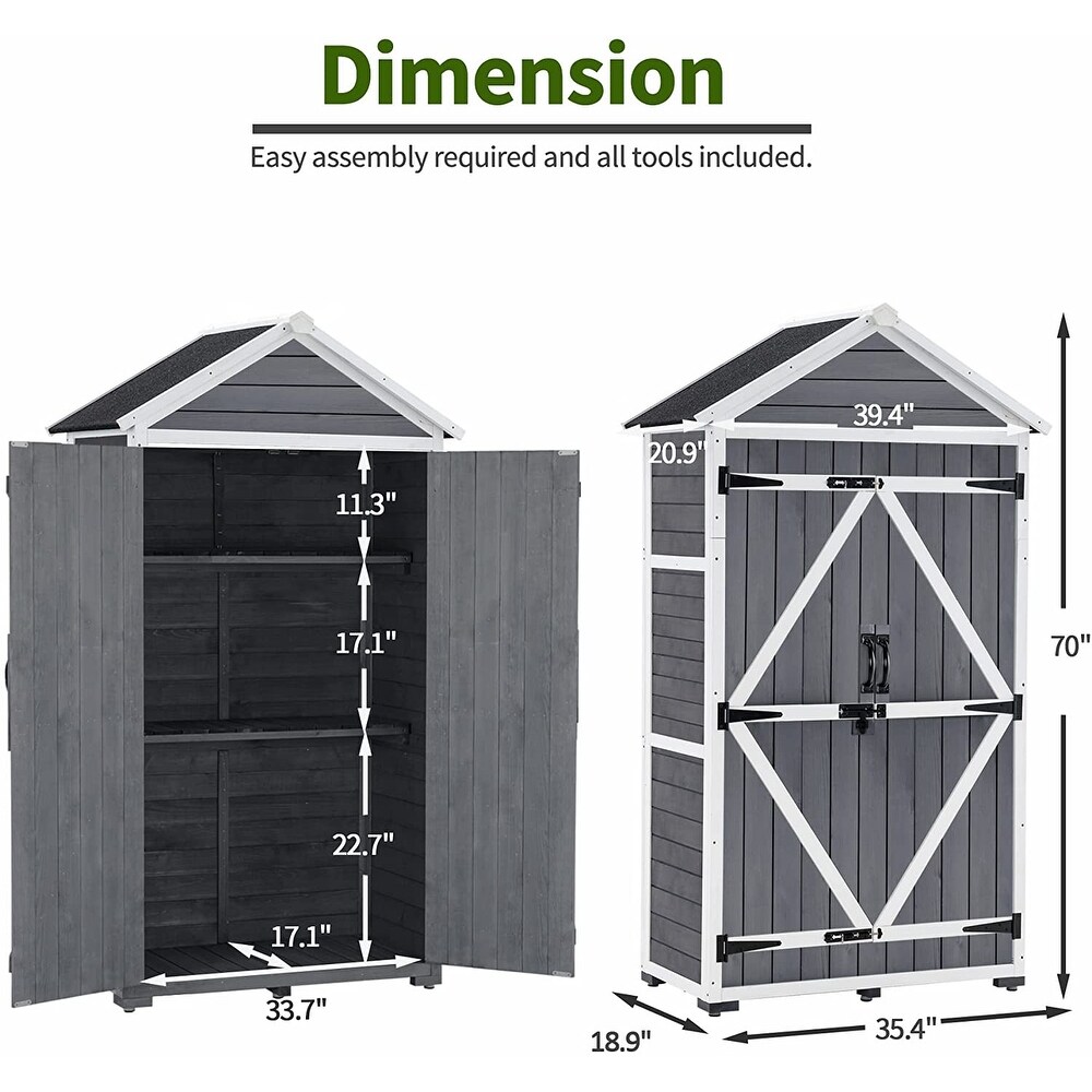 MCombo Outdoor Vertical Storage Cabinet Tool Shed with Lockable Double Doors (35.4\