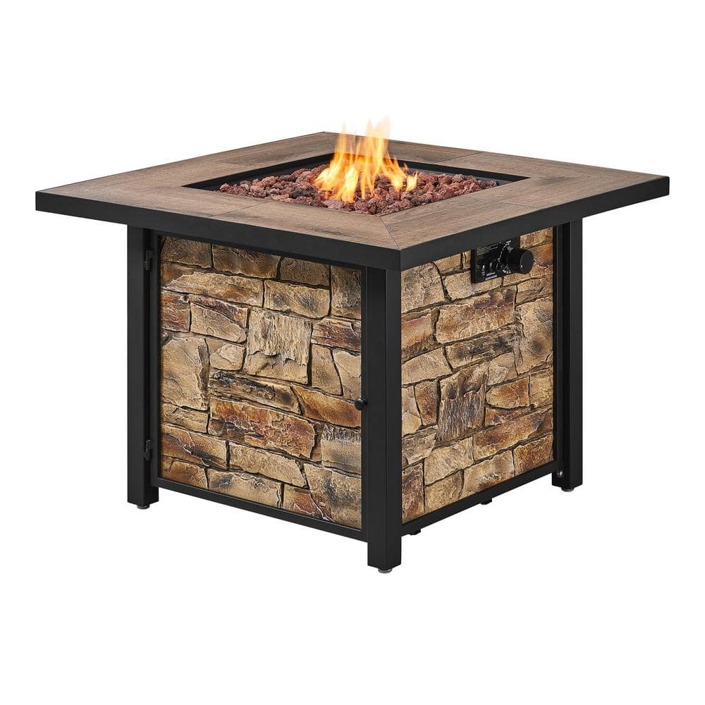 Hampton Bay 36 in. W x 25.2 in. H Square Fire Table with Porcelain Tile Tabletop FP21533-Z