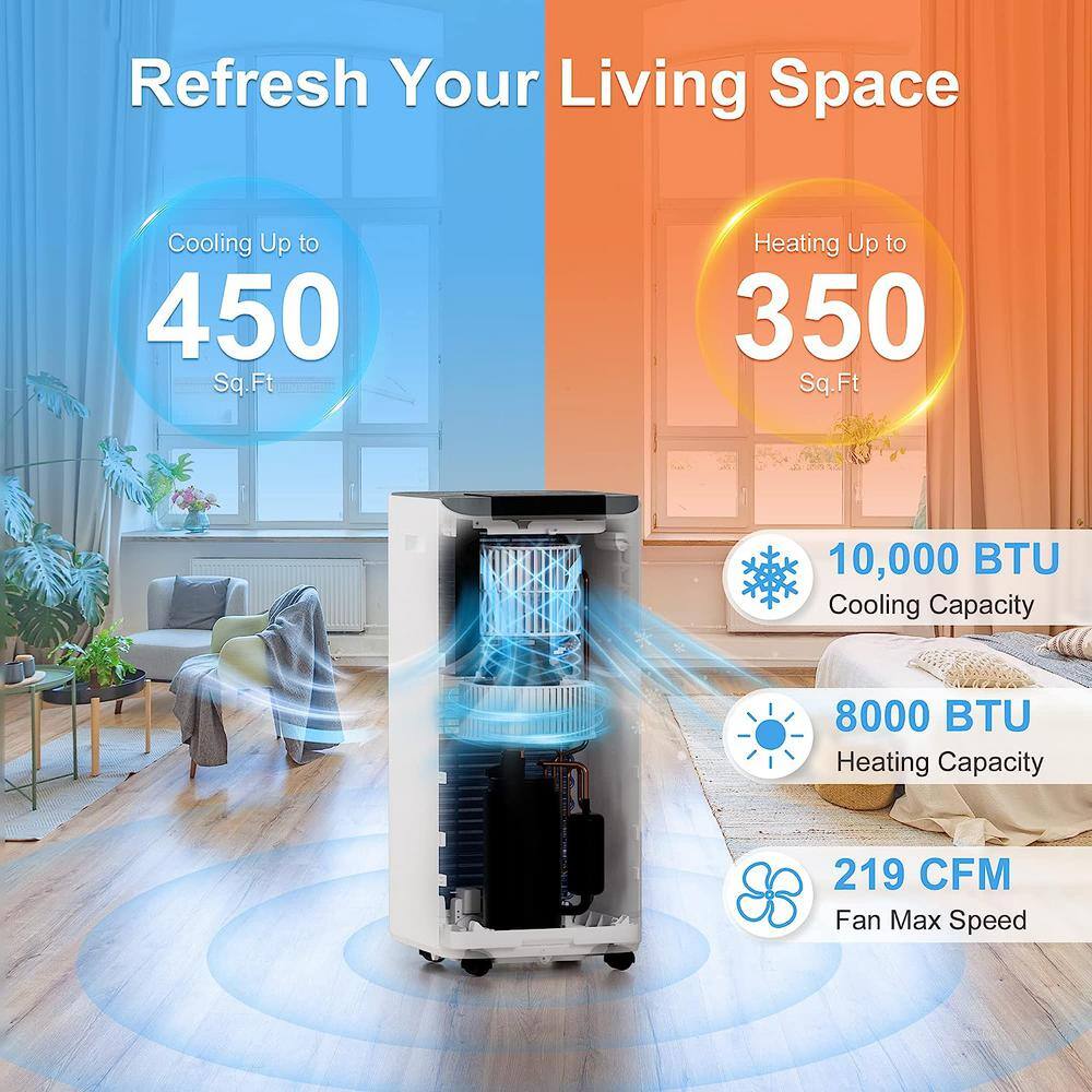 10000 BTU Portable Air Conditioner Cools 450 Sq. Ft. with Heater and Dehumidifier with Remote LED Display in White K-BK-71