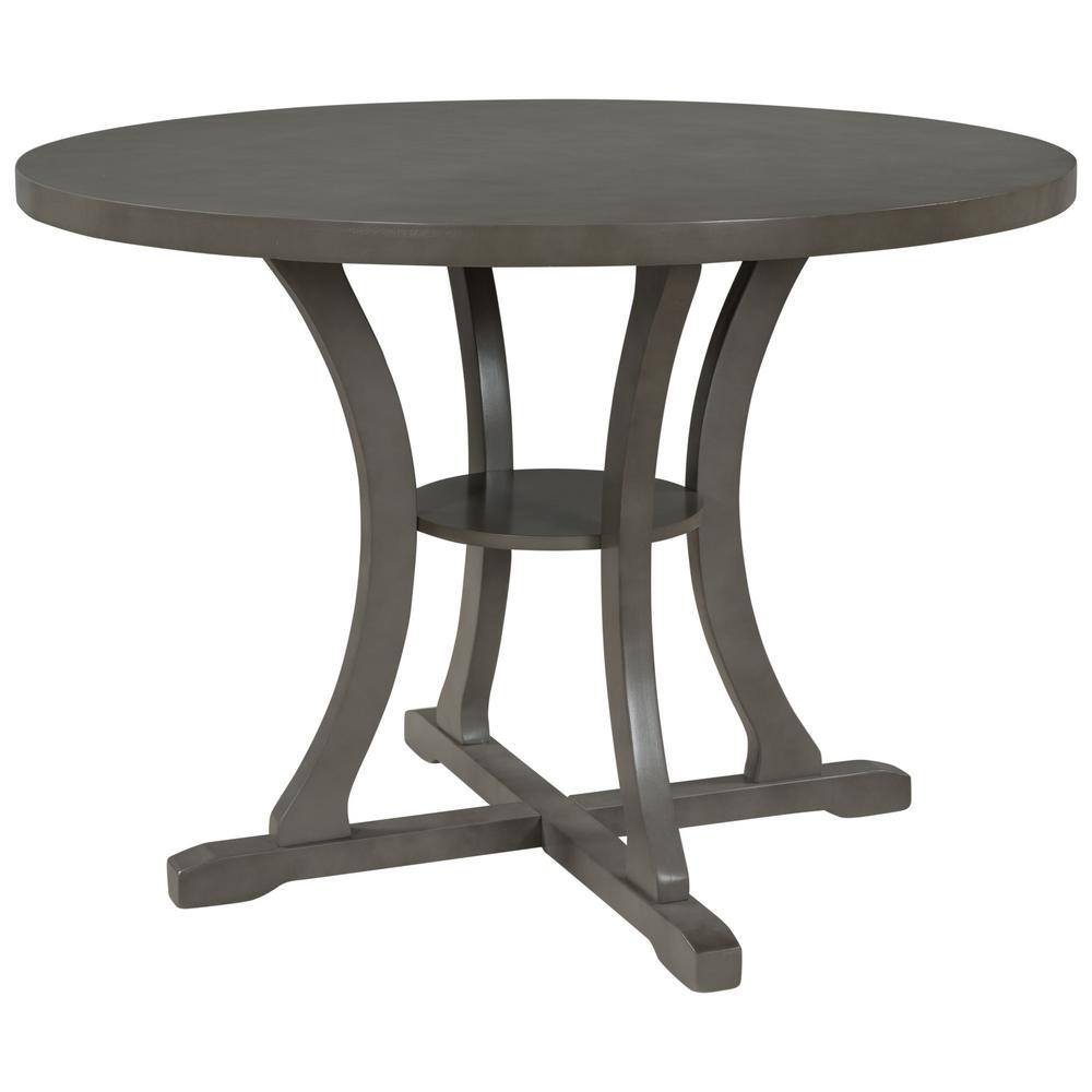 Harper  Bright Designs Exquisitely Designed 5-Piece Round Wood Top Gray Dining Table Set with Special-shaped Legs and Hollow Chair Back XW014AAE