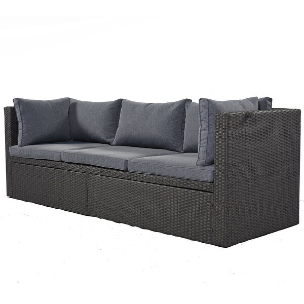 4Piece Outdoor Wicker Sectional Patio Daybed with Canopy and Ottoman