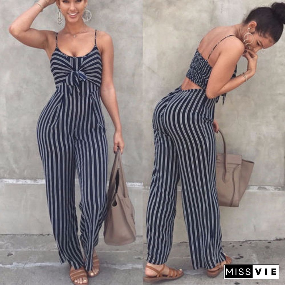 US Women Fashion Sexy Summer Party Stripe Sleeveless Jumpsuit Romper Top Outfits