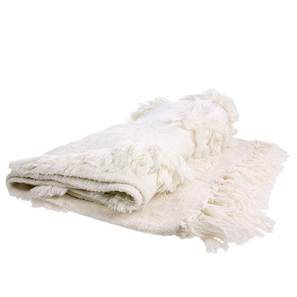 White fringe throw blanket