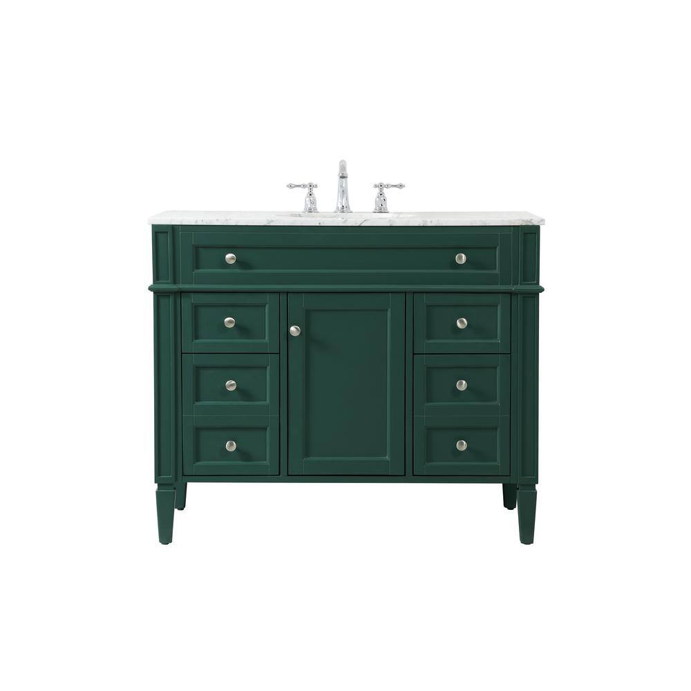 Simply Living 42 in. W x 21.5 in. D x 35 in. H Bath Vanity in Green with Carrara White Marble Top SL37626GN