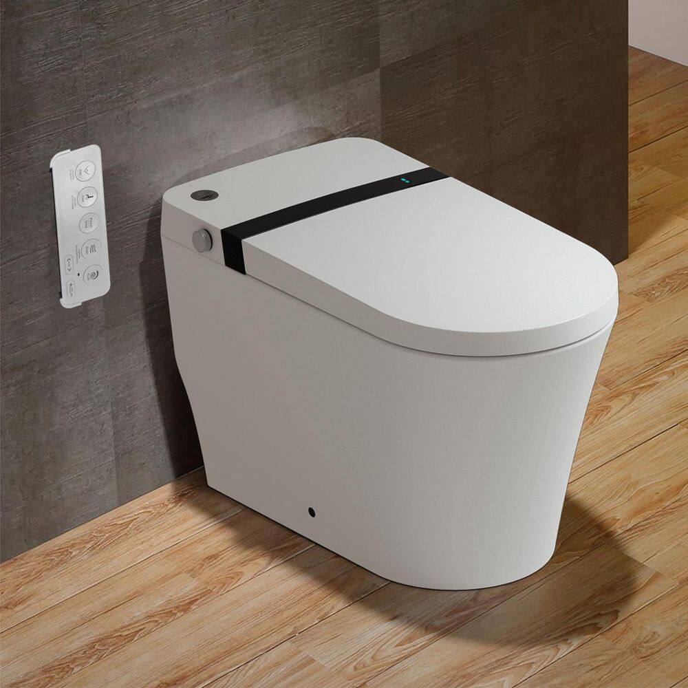 INSTER Smart 1-piece 1.0 GPF Single Flush Elongated Toilet in. White Seat Included with Remote Panel HDMJYNTL0003