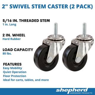 Shepherd 2 in. Black Soft Rubber and Steel Swivel Threaded Stem Caster with 80 lb. Load Rating (2-Pack) 9344