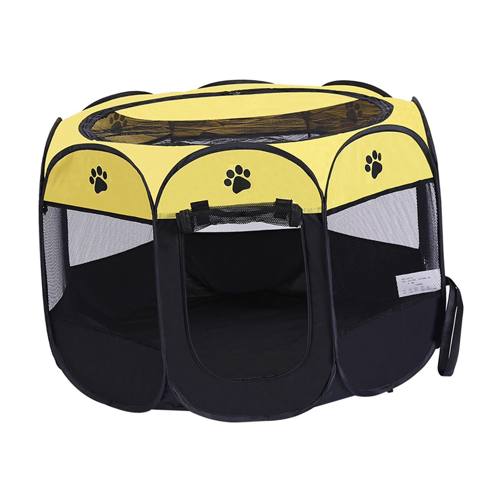 Portable Foldable Pet Playpen Mesh Exercise Pen Kennel for Small Animals Cat Yellow Black