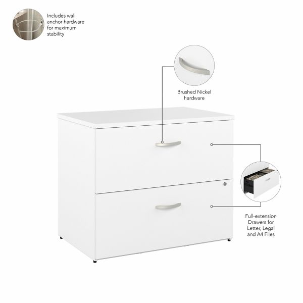 Bush Business Furniture Studio A 60W Computer Desk with Mobile and Lateral File Cabinets in White