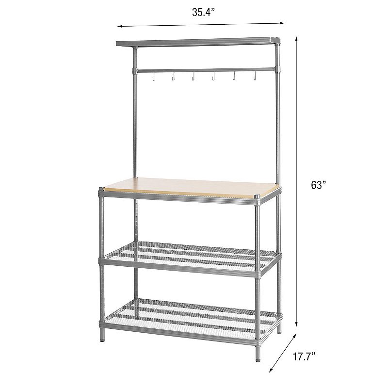 Design Ideas Meshworks Metal Storage Utility Wood Top Shelving Unit Rack， Silver