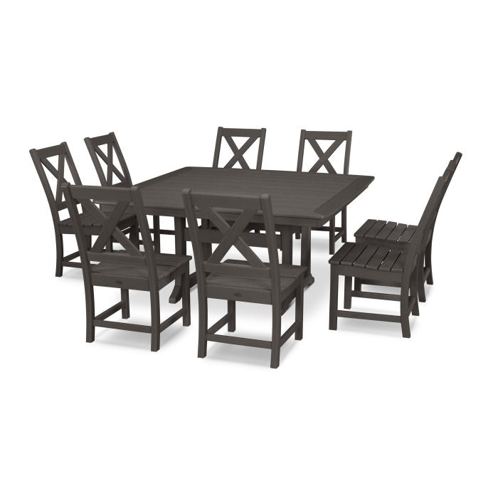 Polywood Braxton 9-Piece Nautical Trestle Dining Set in Vintage Finish PWS506-1-V