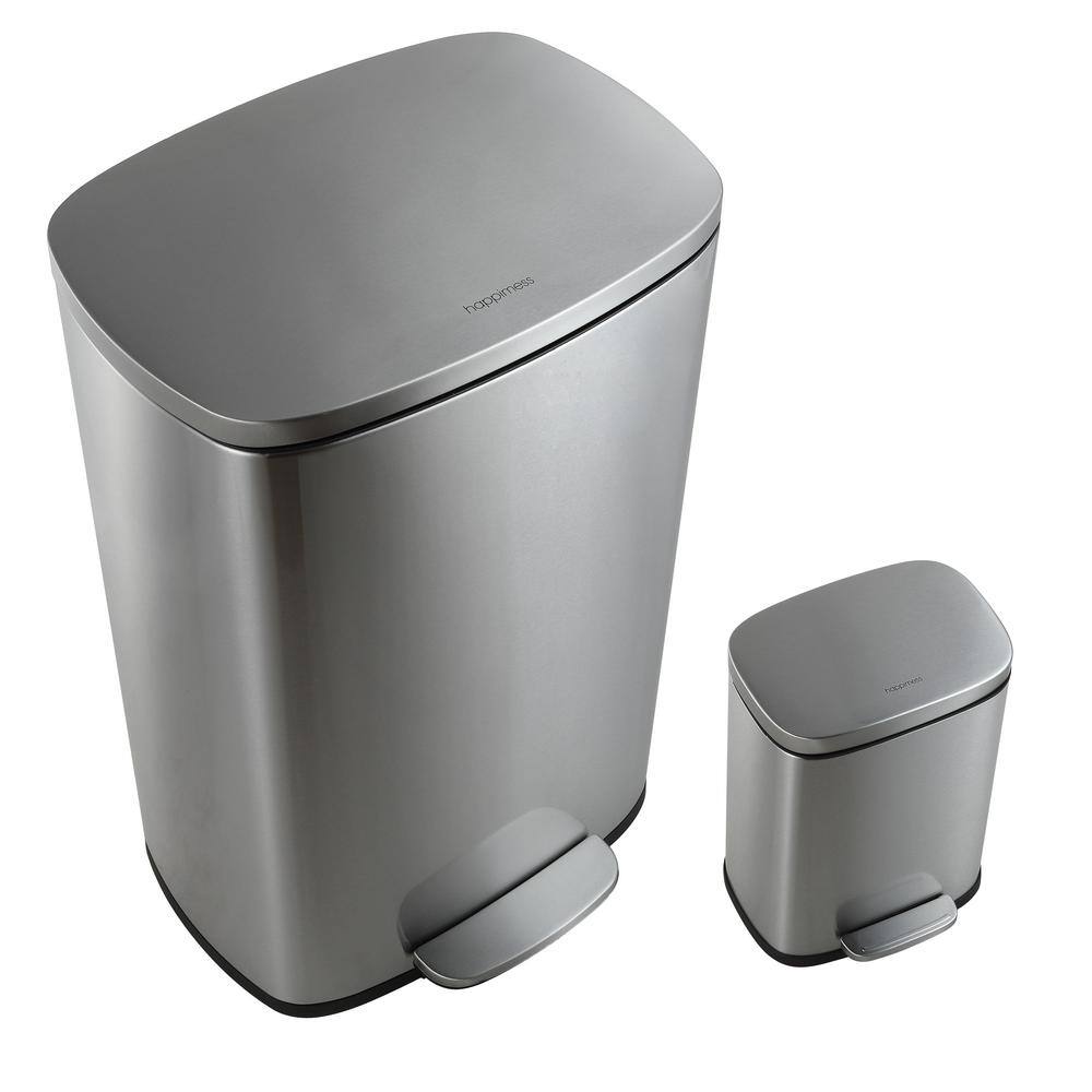 happimess Connor Rectangular 13 Gal. Stainless Steel Trash Can with Soft-Close Lid and Free Mini Trash Can HPM1006A