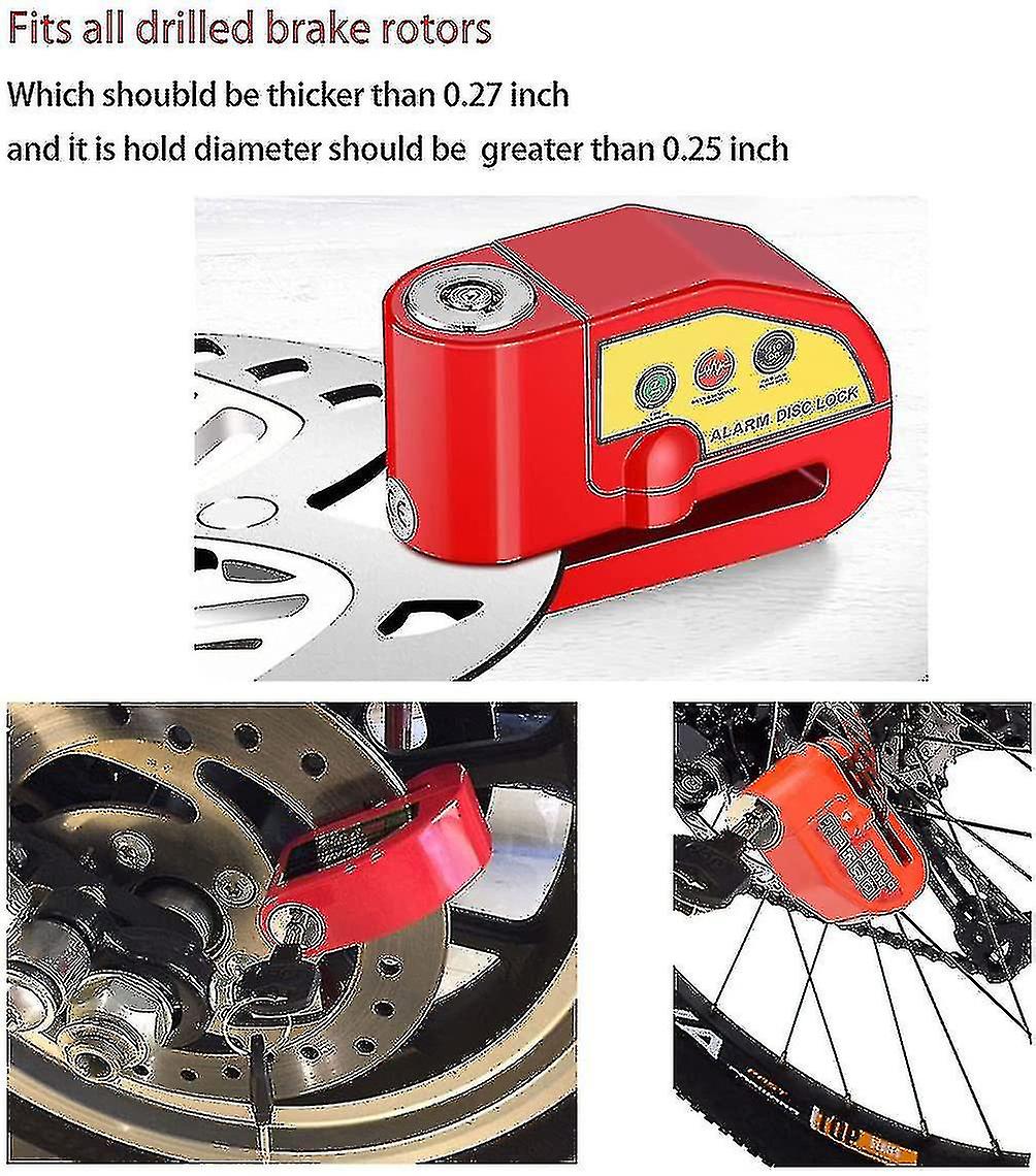 Disc Brake Lock With 110bd Alarm Motorcycle Anti Theft Security Wheel Disk Lock，red，，