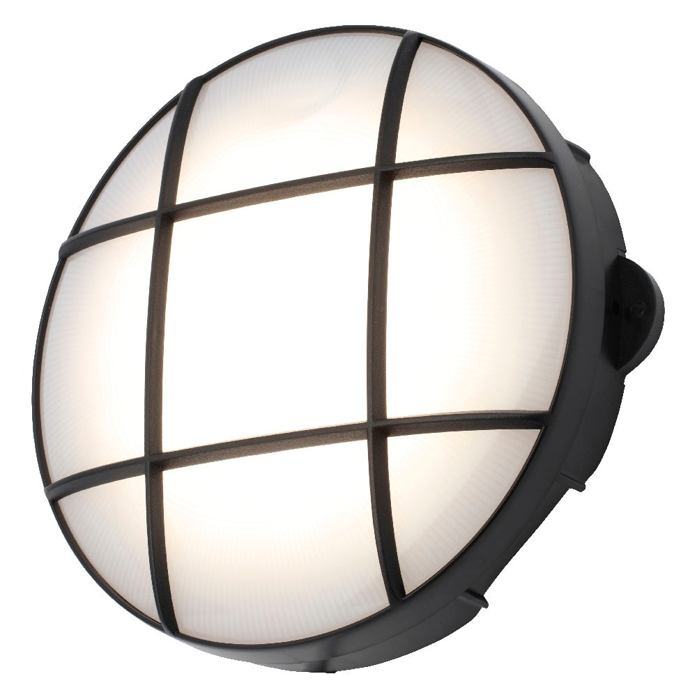 Britalia BRCZ-34025-BLK LED Black & White Diffuser Outdoor Round Grille Bulkhead Wall Light 19.5cm