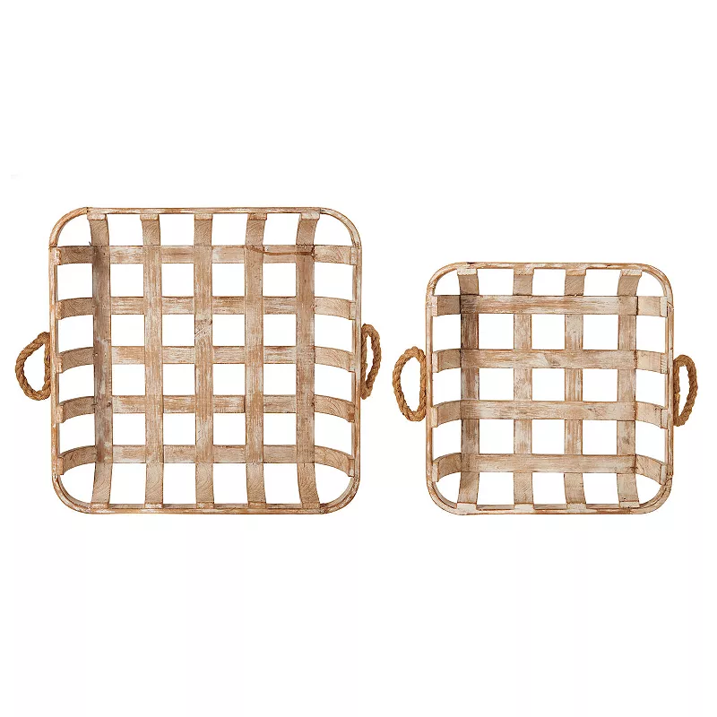 Elements Wood Woven Basket Table Decor 2-piece Set