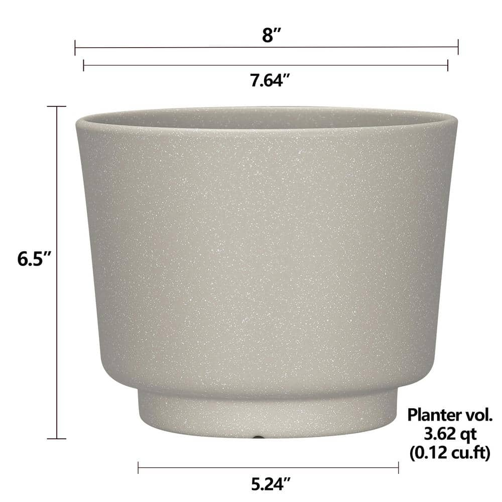 Vigoro 8 in. x 6.4 in. H Candace Sand Pedestal Resin Decorative Pot (8 in. D) with Drainage Holes PTJ7008PWJ