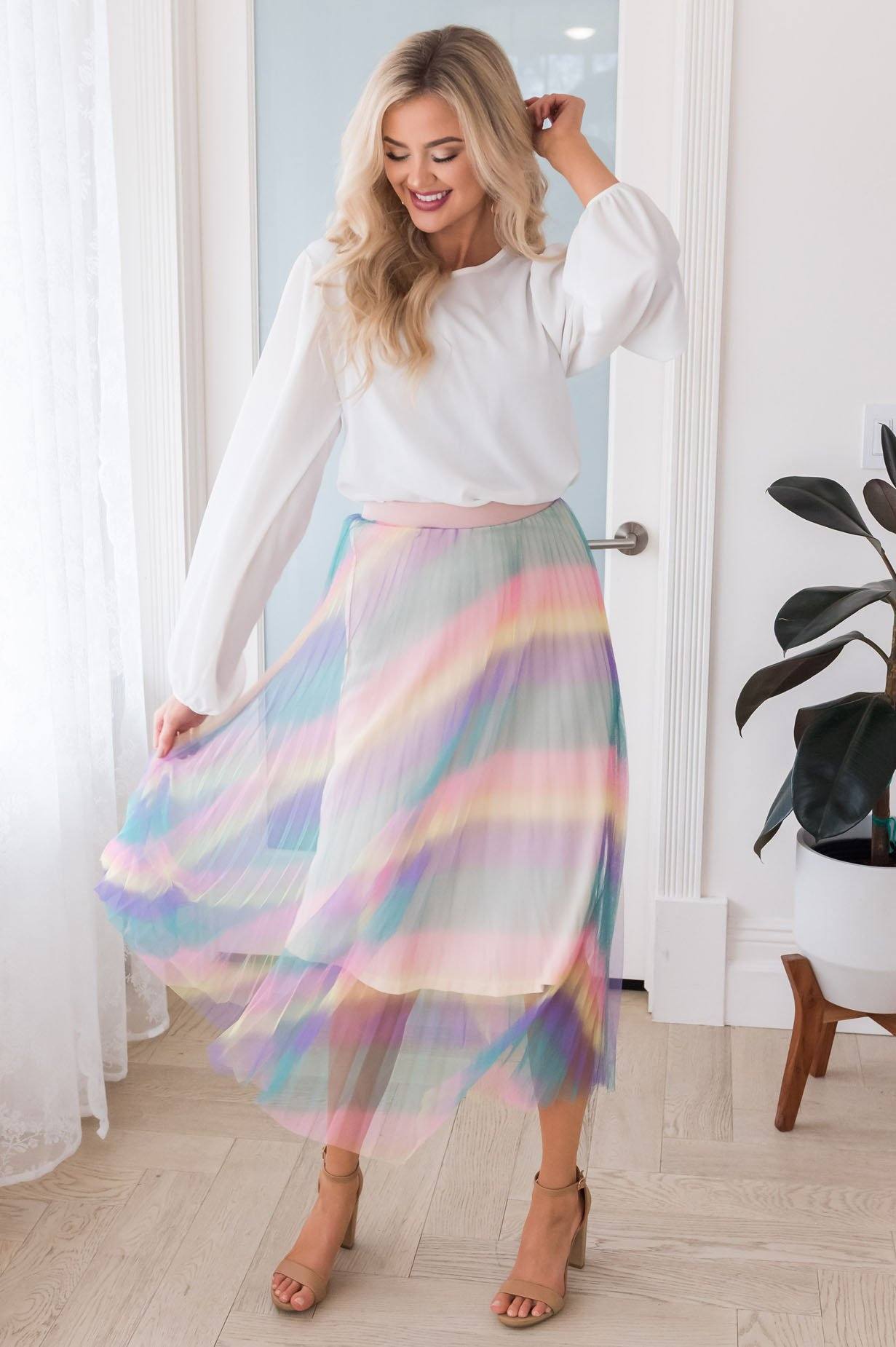 Vibrant Rainbow Modest Tulle Skirt