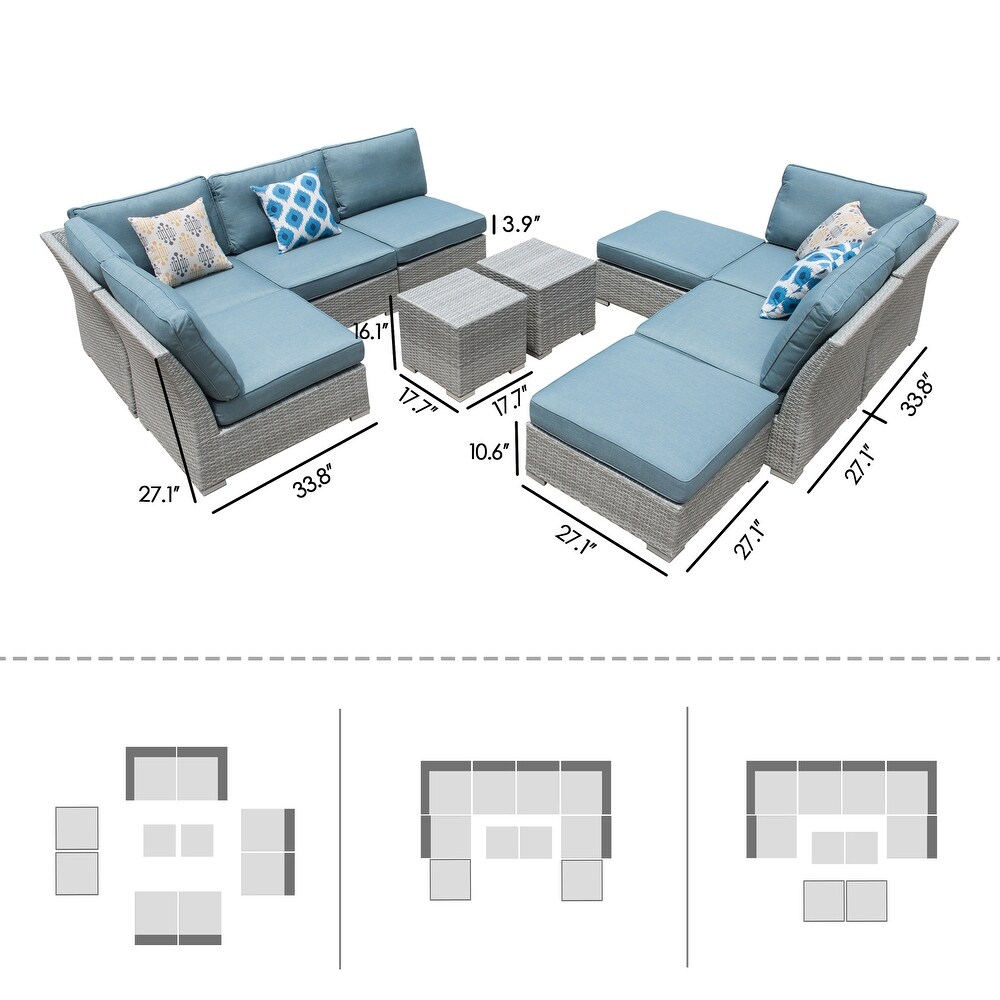 Corvus 10 piece Grey Sectional Conversation Sofa Set