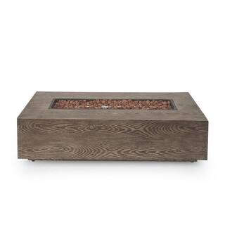 Noble House Mayfair Brown Wood Pattern Metal Rectangular Stone Fire Pit (No Tank Holder) 94369