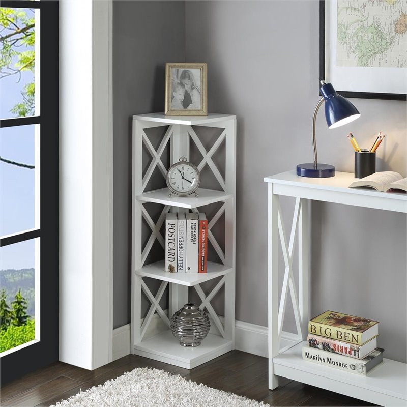 Home Square 3 Shelf Wood Corner Bookcase Set in White (Set of 2)   Transitional   Bookcases   by Homesquare  Houzz