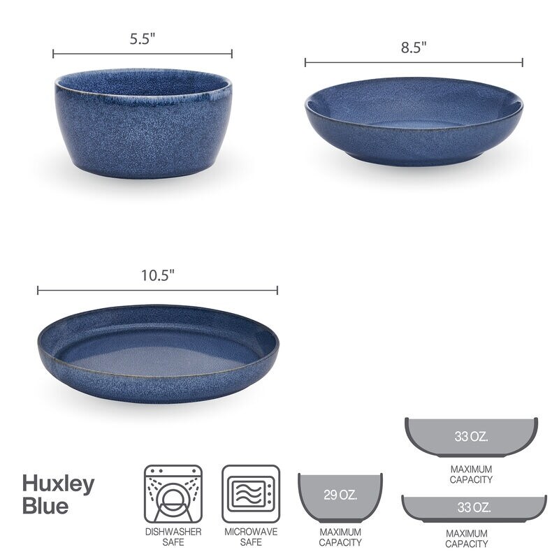 Mikasa Huxley Blue 9PC Dinner Bowl Set  Service for 3