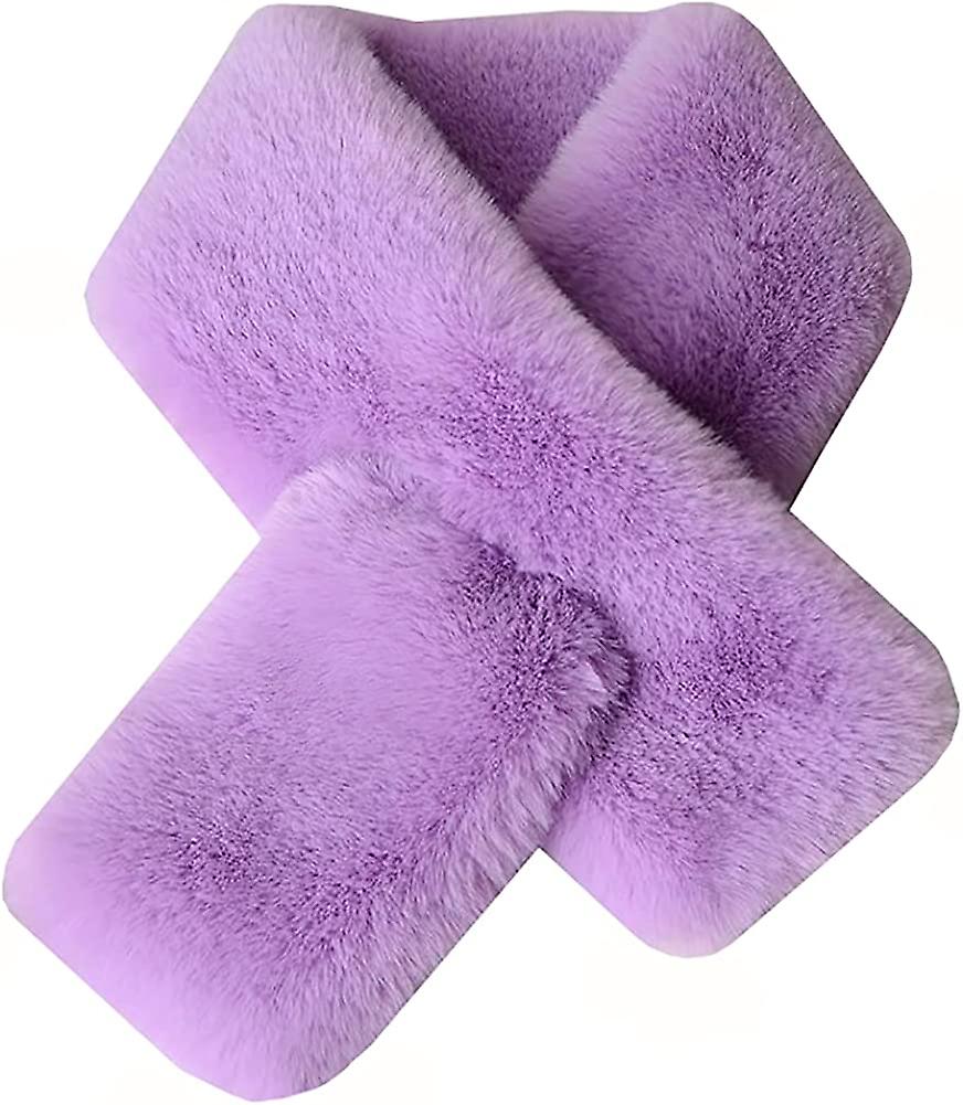 Women's Winter Fall Furry Faux Fur Loophole Scarf Soft Cozy Neck Warmer Wrap Purple -