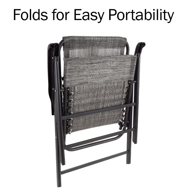 Pure Garden Folding Lounge Chairs Portable Camping Or Lawn Chairs Gray Set Of 2