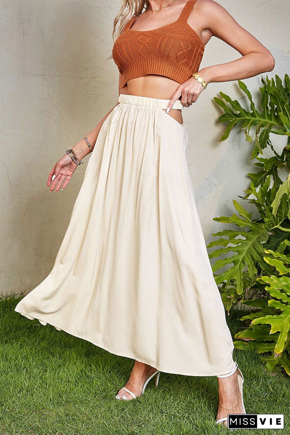 High Waist Cut Out Plain Skirt Dress