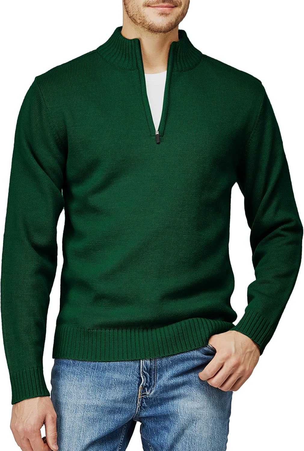 H2H Mens Casual Slim Fit Pullover Sweaters Long Sleeve Knitted Fabric Zip Up Mock Neck Polo Sweater