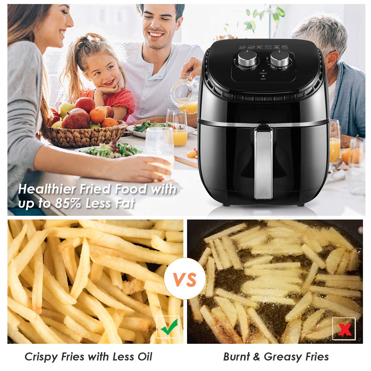 Costzon Air Fryer, 3.5Qt 1300W Electric Stainless Oil-less Oven Cooker (Black)