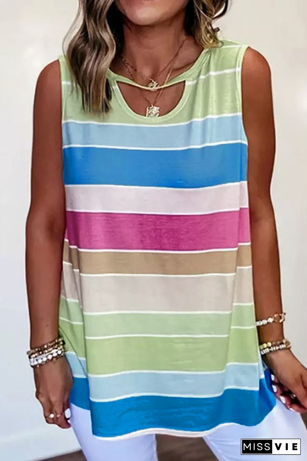 Multicolor Striped Colorblock Cut-out Tank Top